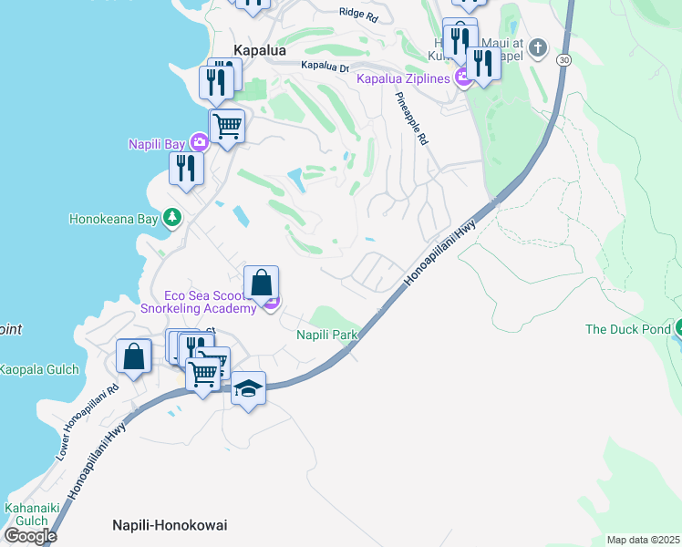 map of restaurants, bars, coffee shops, grocery stores, and more near 120 Pulelehua Place in Lahaina