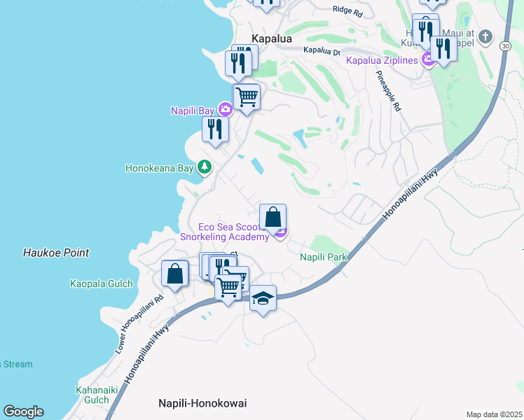 map of restaurants, bars, coffee shops, grocery stores, and more near 121 Hui Road F in Lahaina