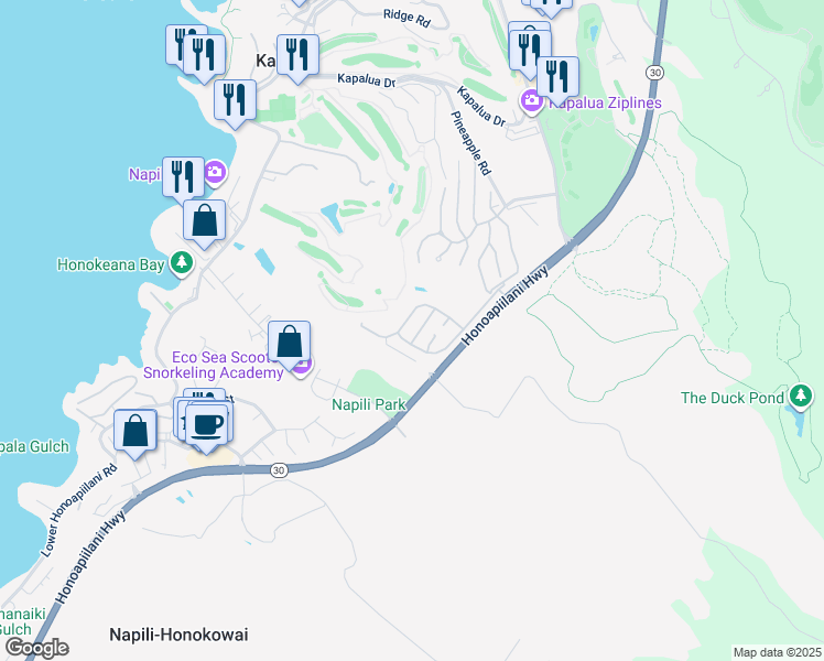 map of restaurants, bars, coffee shops, grocery stores, and more near 232 Crestview Road in Lahaina