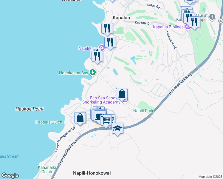 map of restaurants, bars, coffee shops, grocery stores, and more near 120 Hui Road F in Lahaina