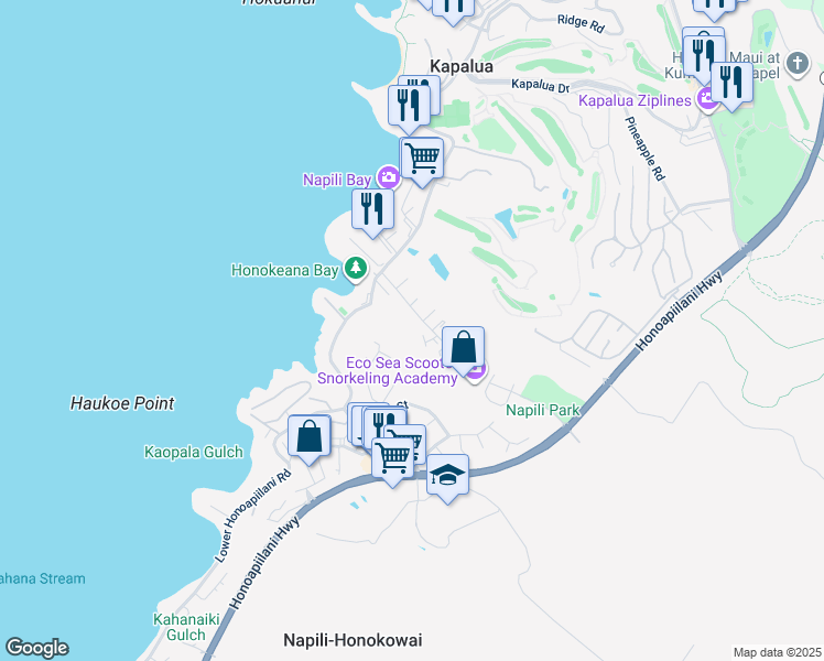 map of restaurants, bars, coffee shops, grocery stores, and more near 90 Hui Road F in Lahaina