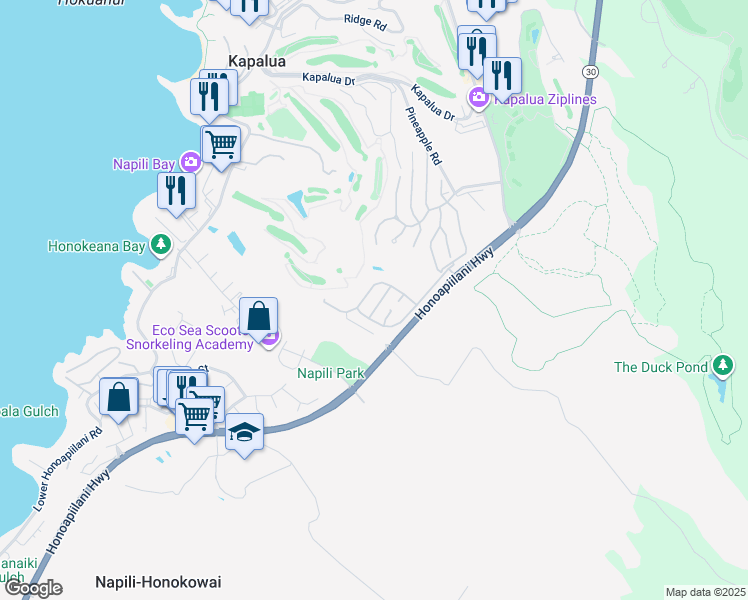 map of restaurants, bars, coffee shops, grocery stores, and more near 232 Crestview Road in Lahaina