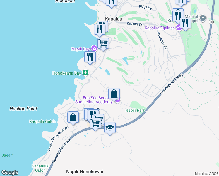 map of restaurants, bars, coffee shops, grocery stores, and more near 101 Hui Road F in Lahaina
