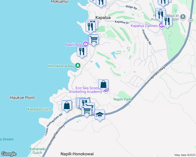 map of restaurants, bars, coffee shops, grocery stores, and more near 101 Hui Road F in Lahaina