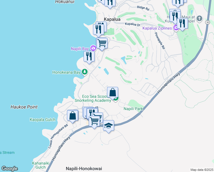 map of restaurants, bars, coffee shops, grocery stores, and more near 101 Hui Road F in Lahaina