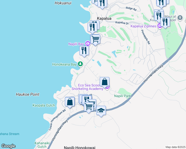 map of restaurants, bars, coffee shops, grocery stores, and more near 62 Hui Road F in Lahaina