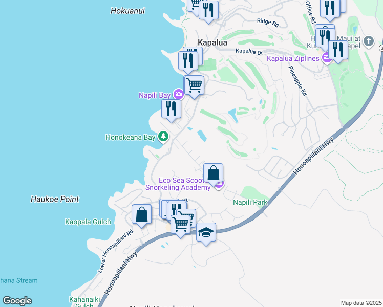 map of restaurants, bars, coffee shops, grocery stores, and more near 79 Wena Place in Lahaina