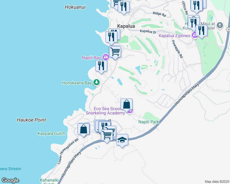 map of restaurants, bars, coffee shops, grocery stores, and more near 71 Wena Place in Lahaina
