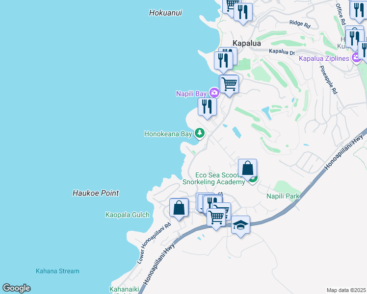map of restaurants, bars, coffee shops, grocery stores, and more near 39 Papaua Place in Lahaina