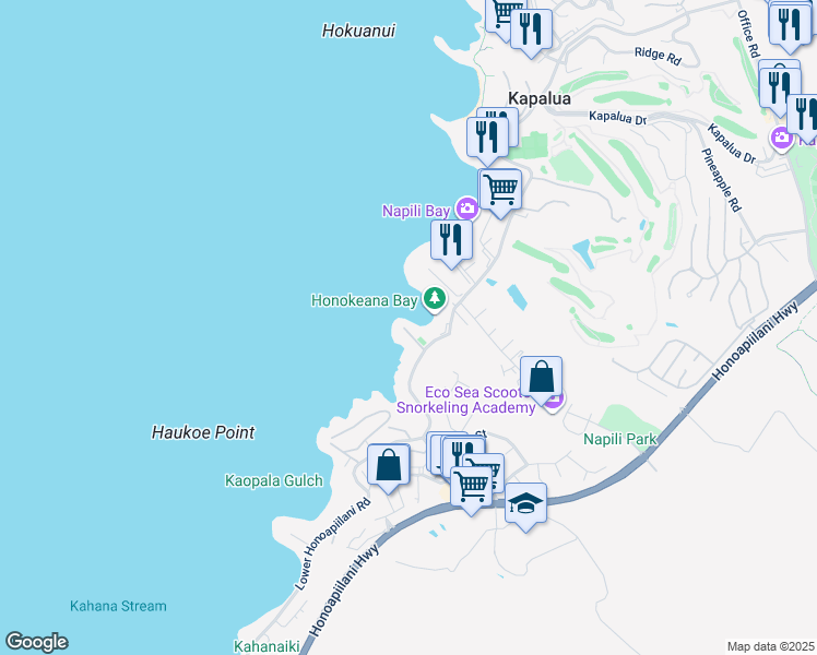 map of restaurants, bars, coffee shops, grocery stores, and more near 34 Papaua Place in Lahaina