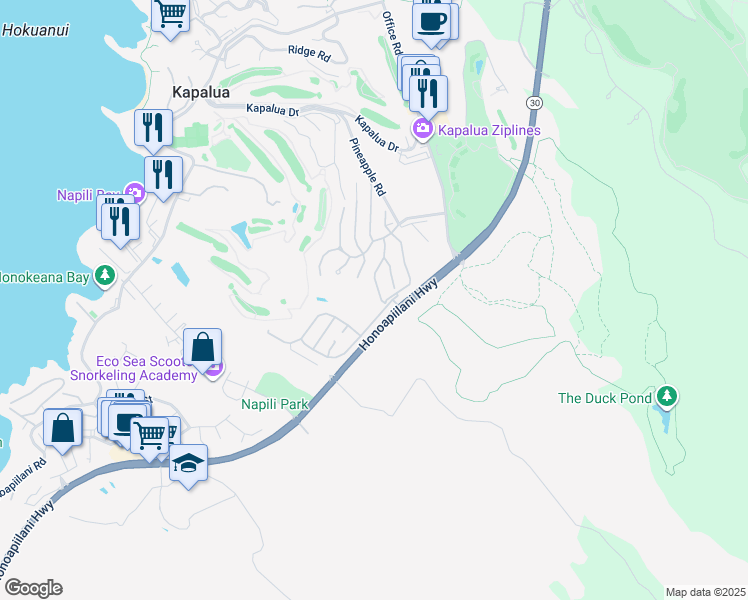 map of restaurants, bars, coffee shops, grocery stores, and more near 624 Silversword Drive in Lahaina