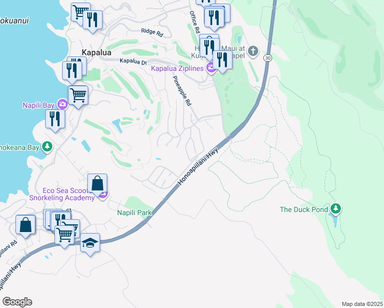 map of restaurants, bars, coffee shops, grocery stores, and more near 408 Monarch Place in Lahaina