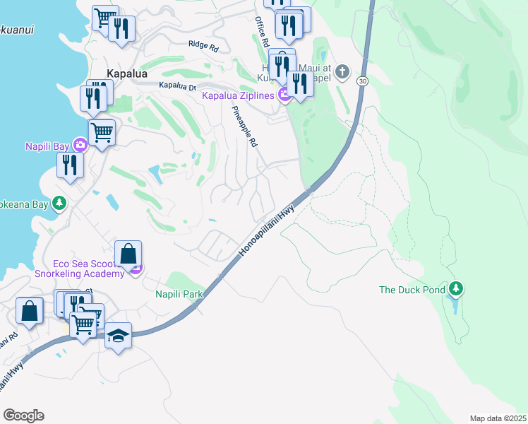 map of restaurants, bars, coffee shops, grocery stores, and more near 408 Monarch Place in Lahaina