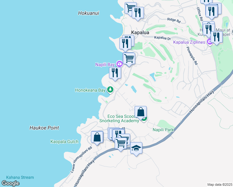 map of restaurants, bars, coffee shops, grocery stores, and more near 5272 Lower Honoapiilani Road in Lahaina