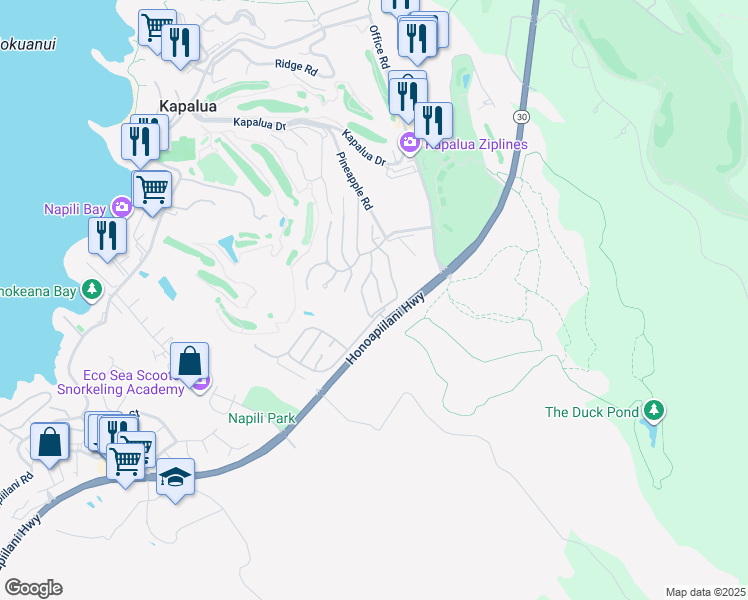 map of restaurants, bars, coffee shops, grocery stores, and more near 408 Monarch Place in Lahaina
