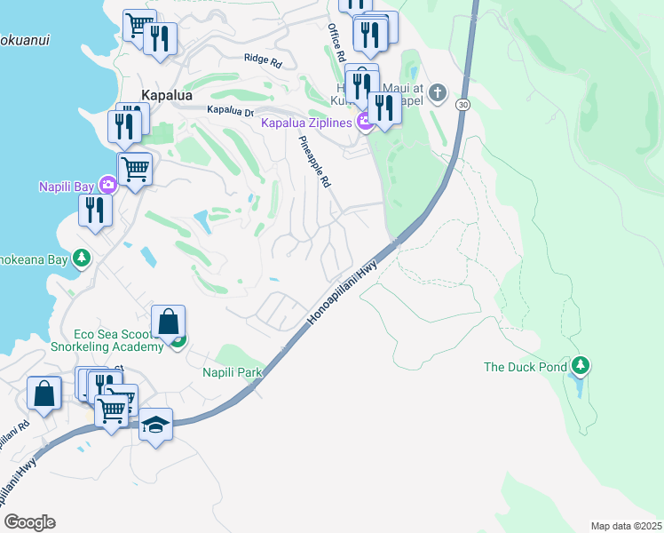 map of restaurants, bars, coffee shops, grocery stores, and more near 408 Monarch Place in Lahaina