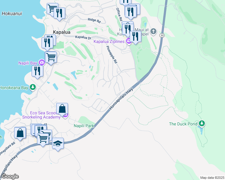 map of restaurants, bars, coffee shops, grocery stores, and more near 618 Silversword Drive in Lahaina