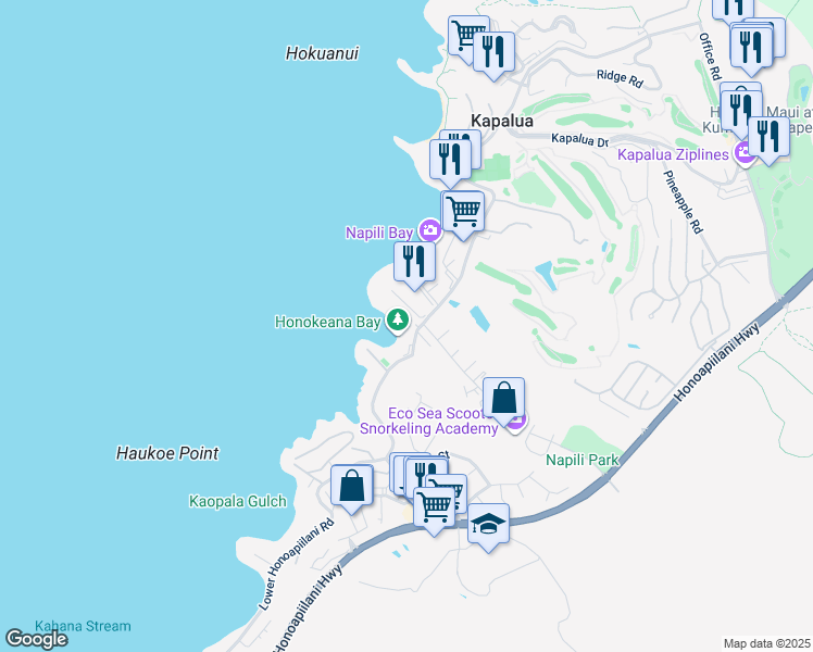 map of restaurants, bars, coffee shops, grocery stores, and more near 5271 Lower Honoapiilani Road in Lahaina