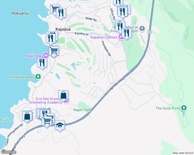 map of restaurants, bars, coffee shops, grocery stores, and more near 1004 Sunset Drive in Lahaina