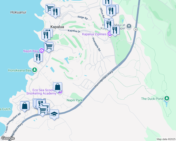 map of restaurants, bars, coffee shops, grocery stores, and more near 1004 Sunset Drive in Lahaina