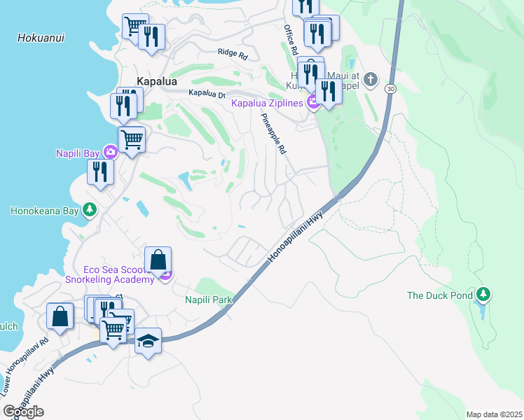 map of restaurants, bars, coffee shops, grocery stores, and more near 800 Jacaranda Way in Lahaina
