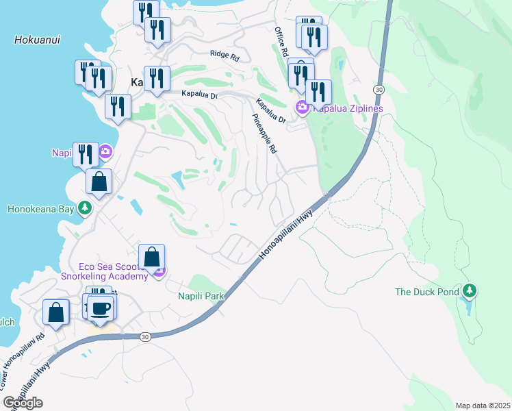 map of restaurants, bars, coffee shops, grocery stores, and more near 800 Jacaranda Way in Lahaina