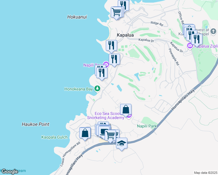map of restaurants, bars, coffee shops, grocery stores, and more near 5320 Lower Honoapiilani Rd in Lahaina