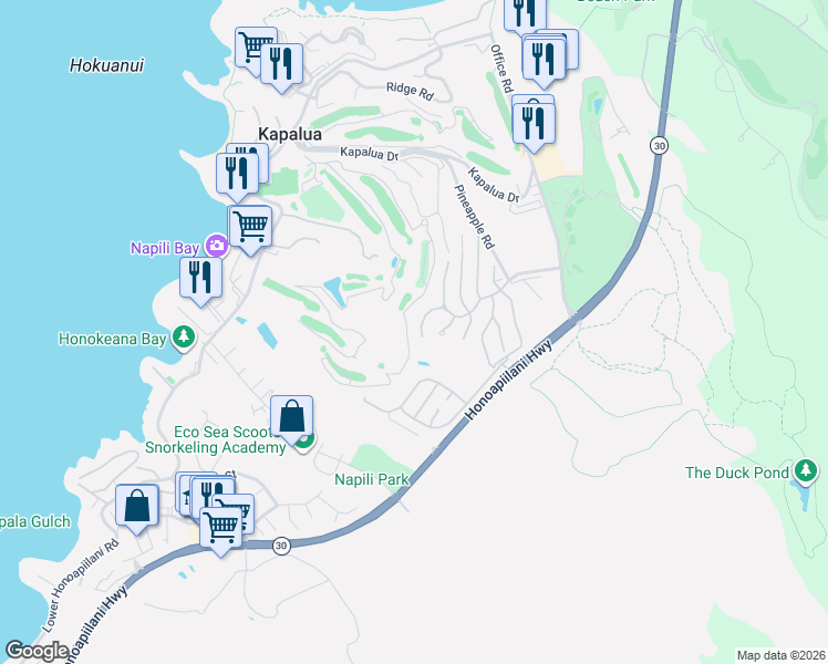 map of restaurants, bars, coffee shops, grocery stores, and more near 1214 Summer Road in Lahaina