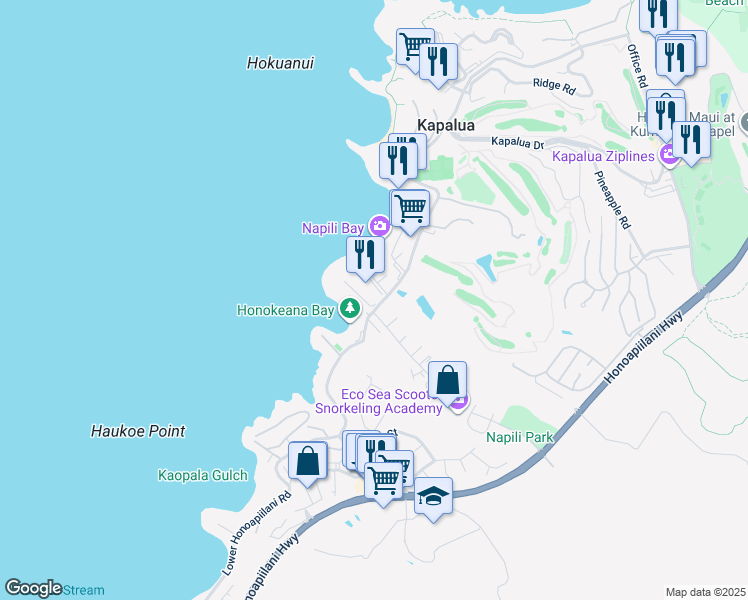 map of restaurants, bars, coffee shops, grocery stores, and more near 5315 Lower Honoapiilani Road in Lahaina