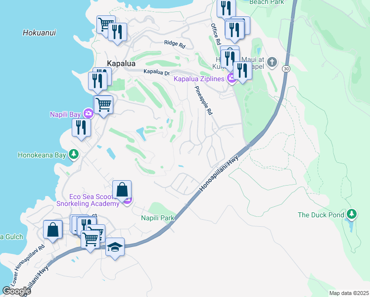 map of restaurants, bars, coffee shops, grocery stores, and more near 1004 Sunset Drive in Lahaina