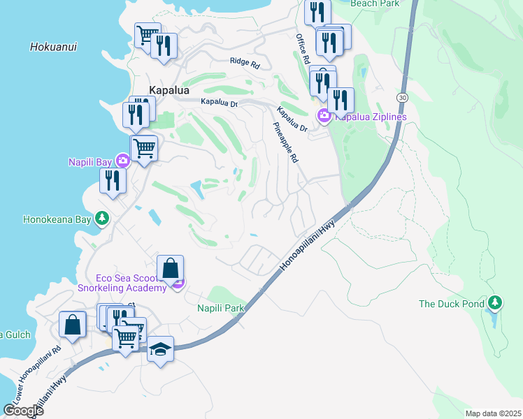 map of restaurants, bars, coffee shops, grocery stores, and more near 1004 Sunset Drive in Lahaina