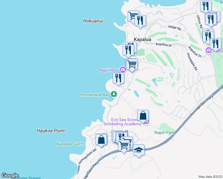 map of restaurants, bars, coffee shops, grocery stores, and more near 5295 Lower Honoapiilani Road in Lahaina