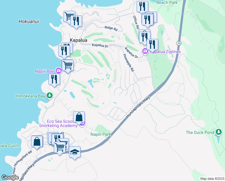 map of restaurants, bars, coffee shops, grocery stores, and more near 1212 Summer Road in Lahaina