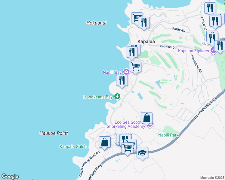 map of restaurants, bars, coffee shops, grocery stores, and more near 5295 Lower Honoapiilani Road in Lahaina