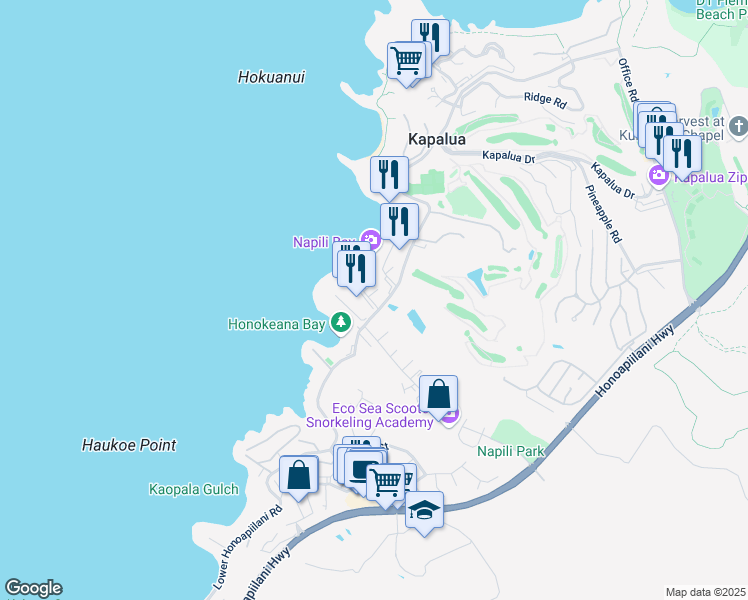 map of restaurants, bars, coffee shops, grocery stores, and more near 10 Napili Place in Lahaina