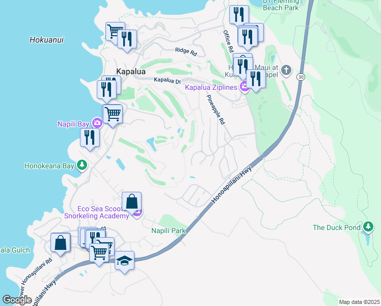 map of restaurants, bars, coffee shops, grocery stores, and more near 1206 Summer Road in Lahaina