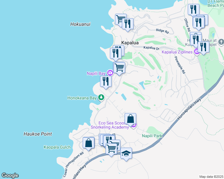 map of restaurants, bars, coffee shops, grocery stores, and more near 5335 Lower Honoapiilani Road in Lahaina