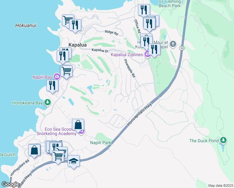 map of restaurants, bars, coffee shops, grocery stores, and more near 1204 Summer Road in Lahaina