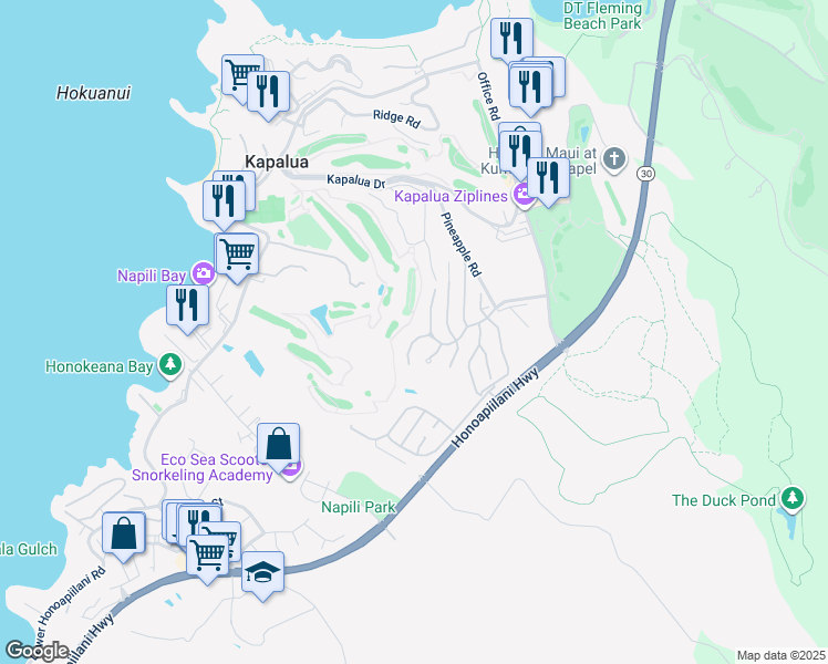 map of restaurants, bars, coffee shops, grocery stores, and more near 1202 Summer Road in Lahaina