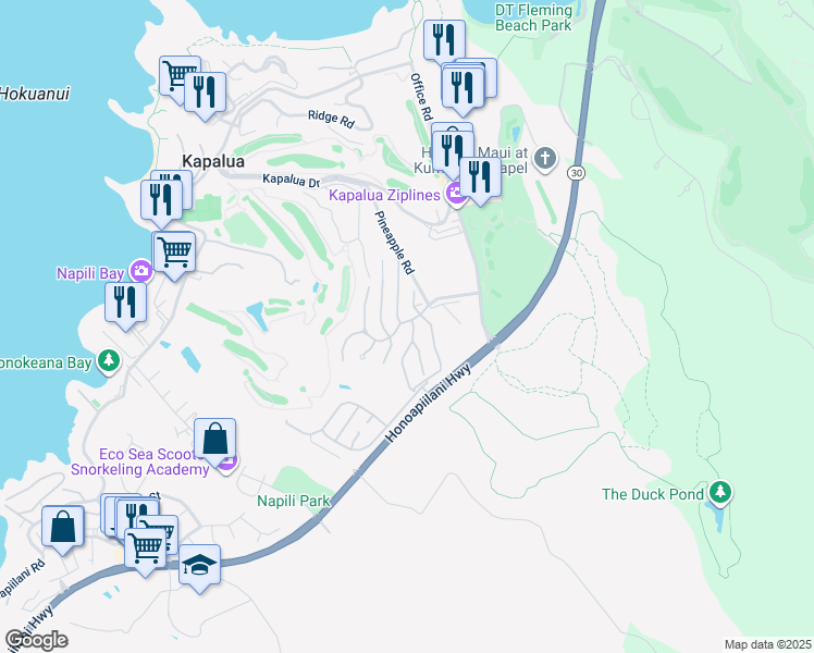 map of restaurants, bars, coffee shops, grocery stores, and more near 600 Silversword Drive in Lahaina