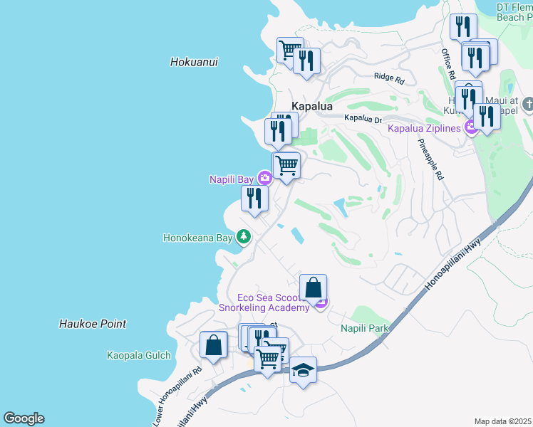 map of restaurants, bars, coffee shops, grocery stores, and more near 26 Napili Place in Lahaina