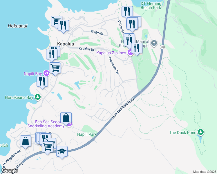 map of restaurants, bars, coffee shops, grocery stores, and more near 306 Cook Pine Drive in Lahaina