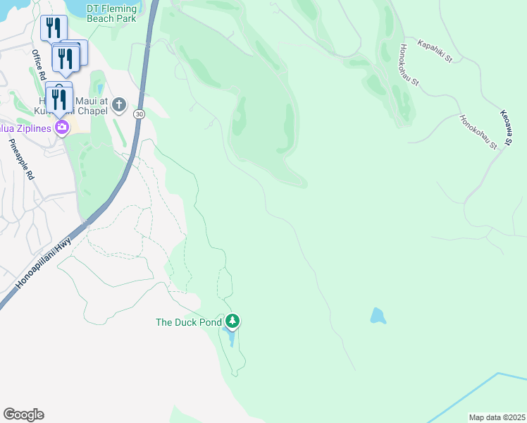 map of restaurants, bars, coffee shops, grocery stores, and more near 540 Mahana Ridge Street in Lahaina