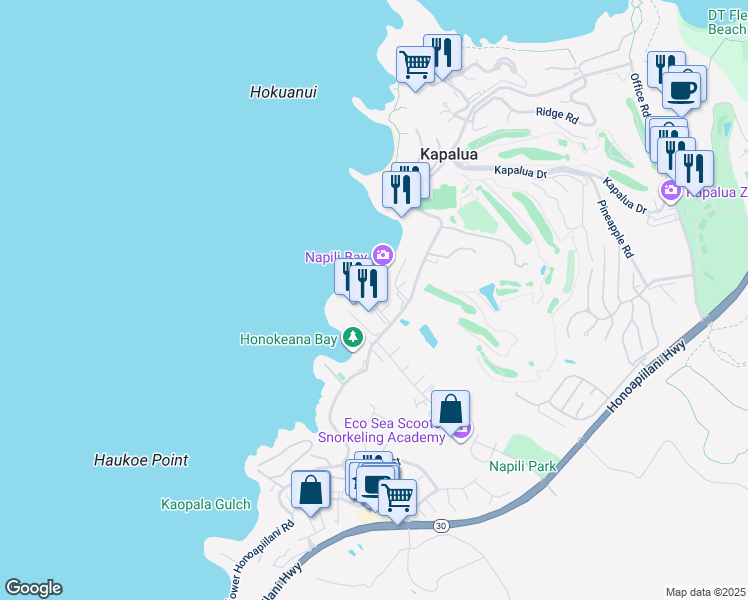 map of restaurants, bars, coffee shops, grocery stores, and more near 50 Napili Place in Lahaina