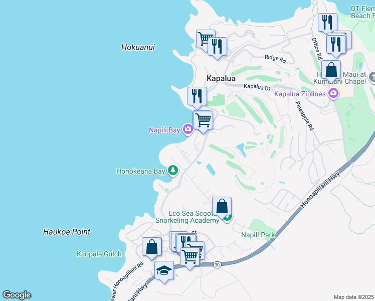 map of restaurants, bars, coffee shops, grocery stores, and more near 50 Napili Place in Lahaina