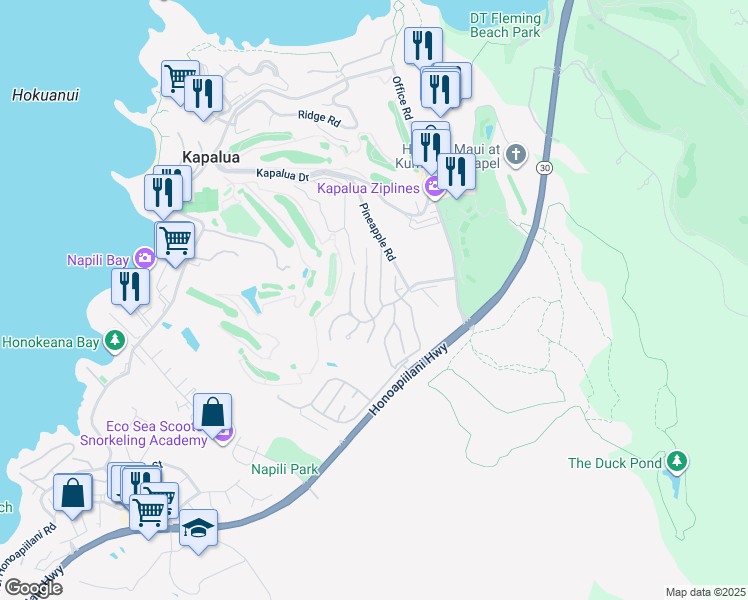 map of restaurants, bars, coffee shops, grocery stores, and more near 302 Cook Pine Drive in Lahaina