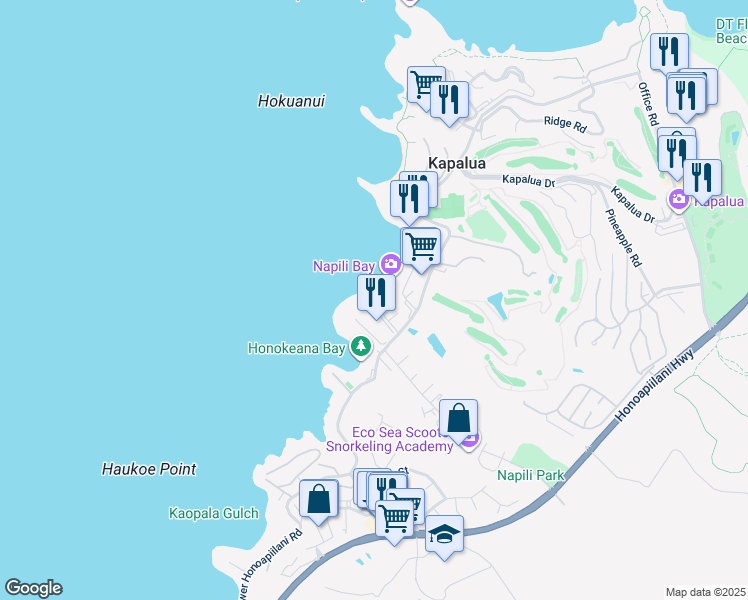 map of restaurants, bars, coffee shops, grocery stores, and more near 50 Napili Place in Lahaina