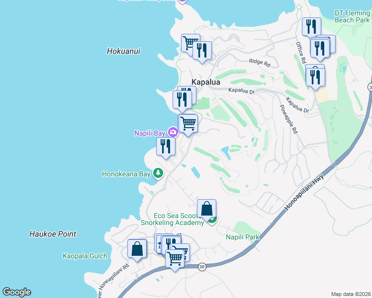 map of restaurants, bars, coffee shops, grocery stores, and more near 12 Hui in Lahaina