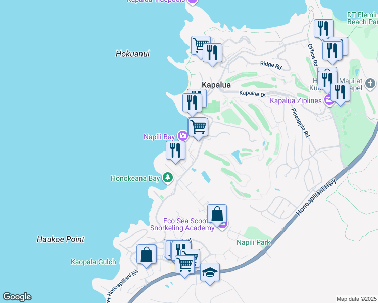 map of restaurants, bars, coffee shops, grocery stores, and more near 101 Hui Road F in Lahaina