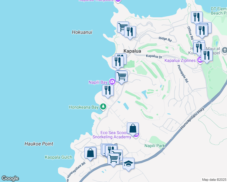 map of restaurants, bars, coffee shops, grocery stores, and more near 12 Hui in Lahaina